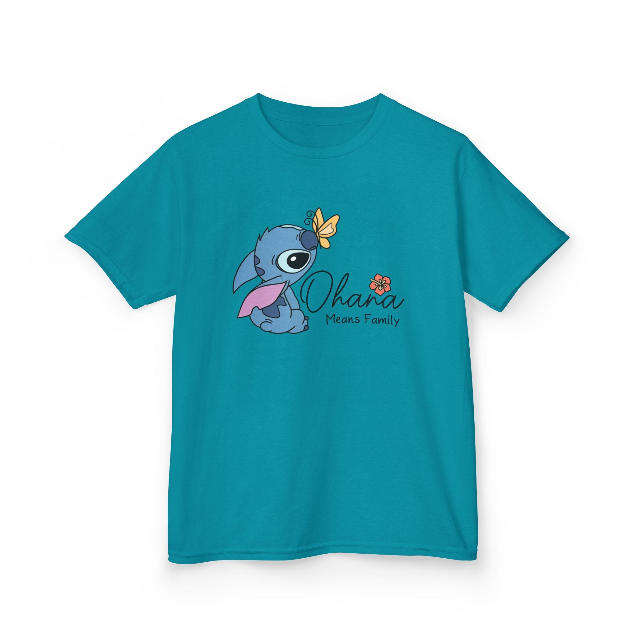 Kids Tee — Cute Stitch 'Ohana Means Family' Hawaiian Graphic