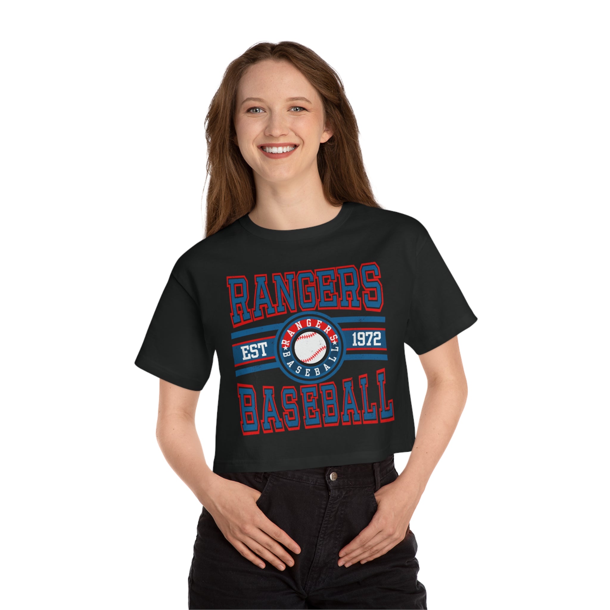 Rangers Baseball Cropped Tee — Vintage Est. 1972 Women’s Baseball Shirt
