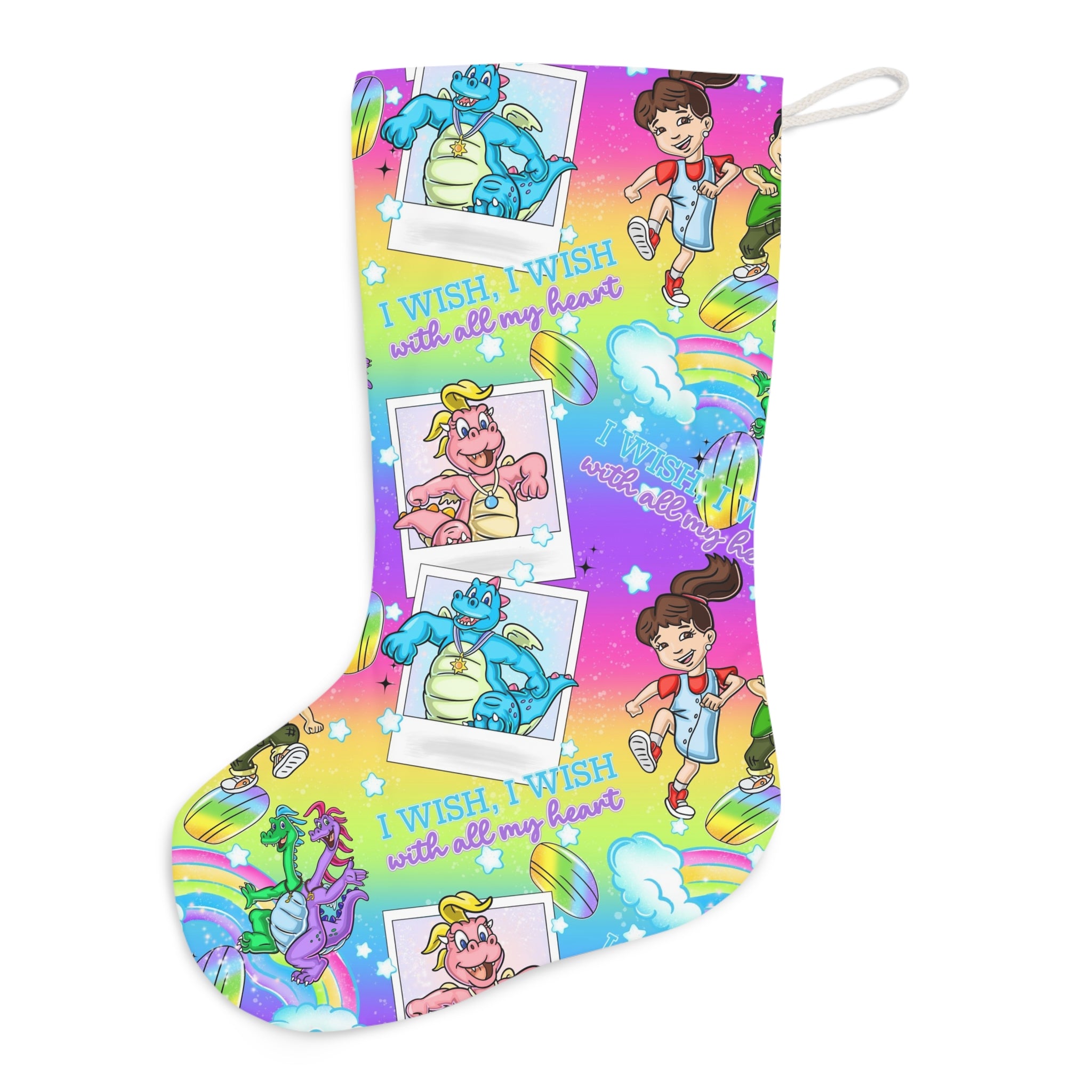Rainbow Kids Christmas Stocking — "I Wish, I Wish with all my heart" Holiday Stocking