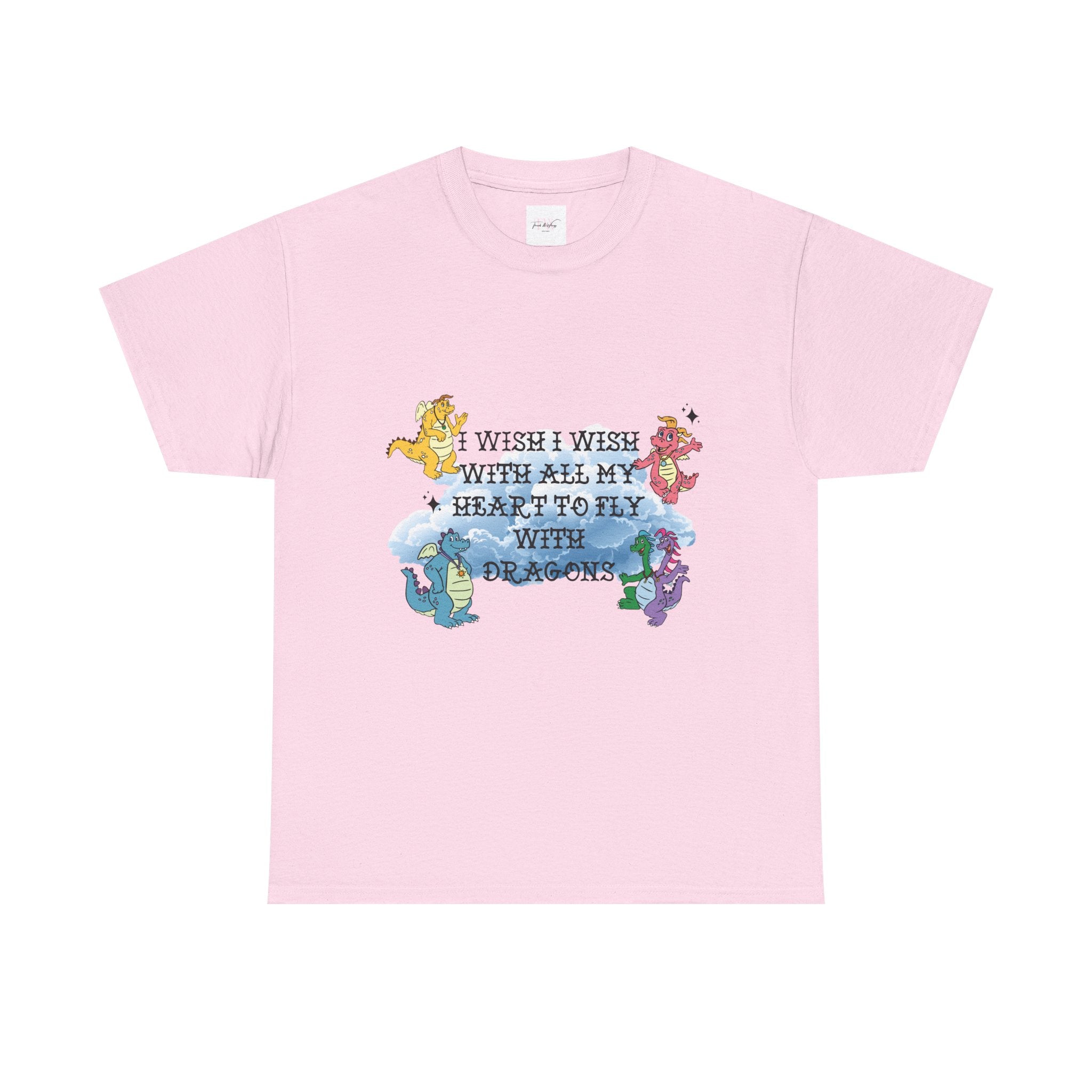 Cute Dragon Heart T-Shirt — "I Wish I Was With All My Heart to Fly With Dragons"