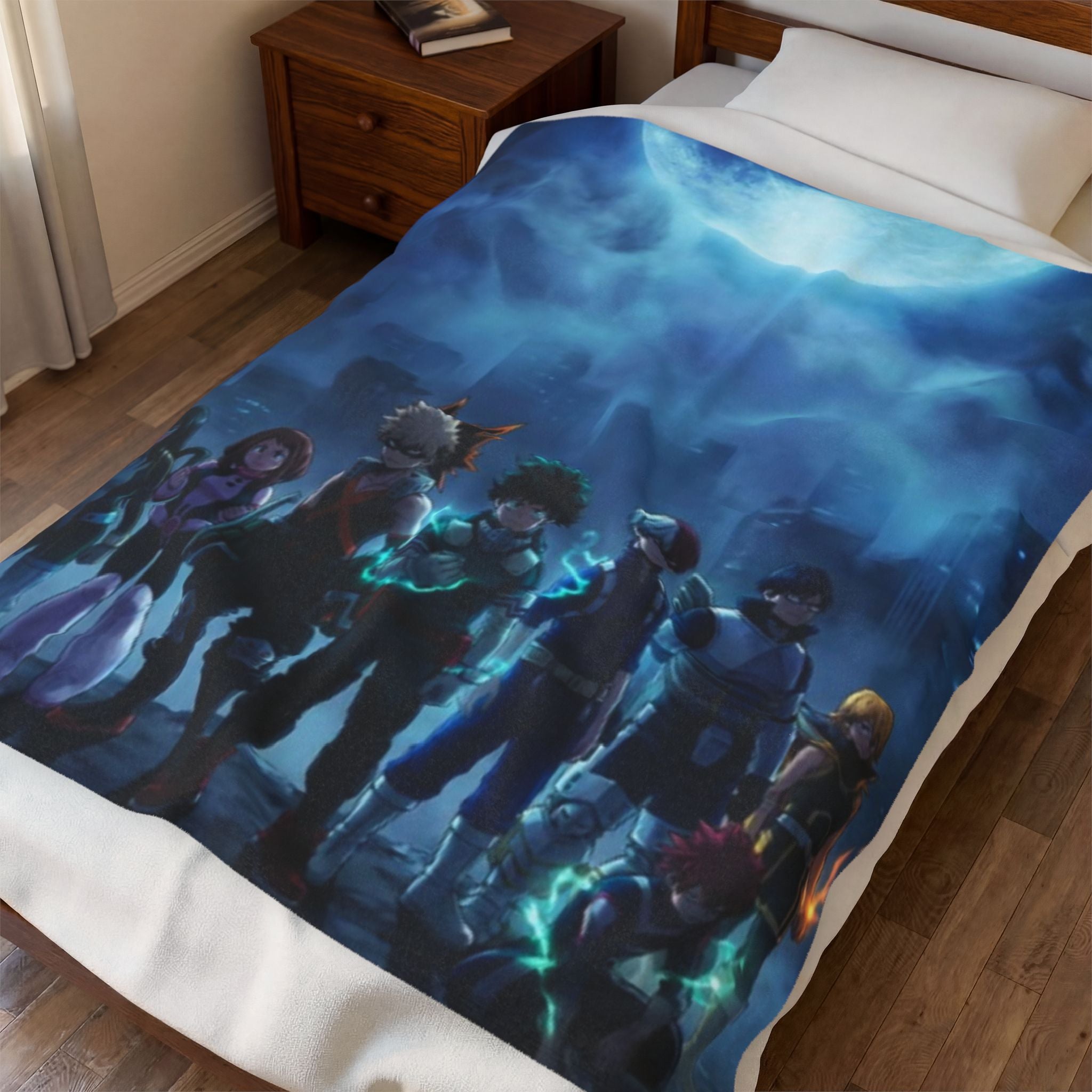 Anime Heroes Velveteen Plush Blanket — Moonlit Team Artwork Throw