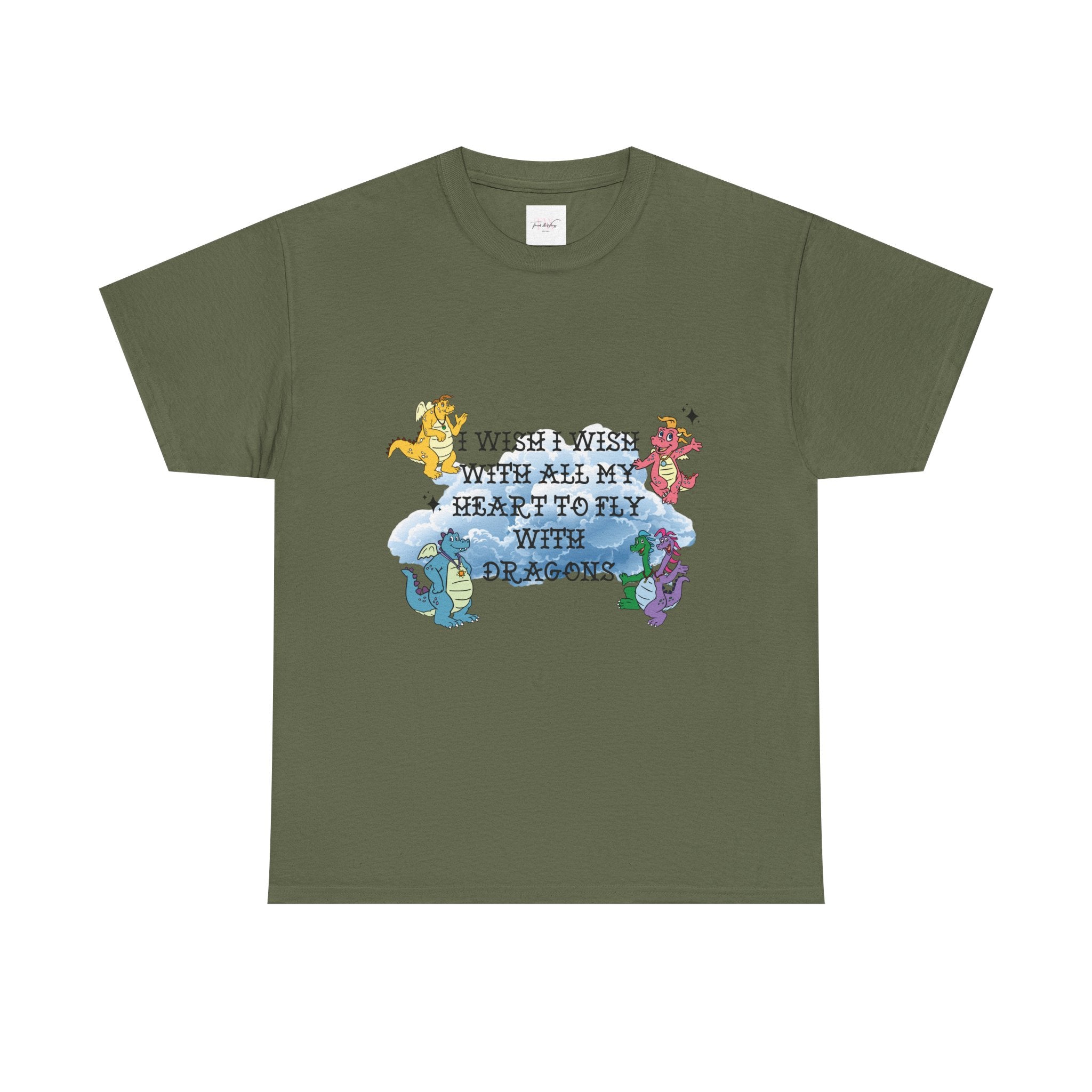Cute Dragon Heart T-Shirt — "I Wish I Was With All My Heart to Fly With Dragons"
