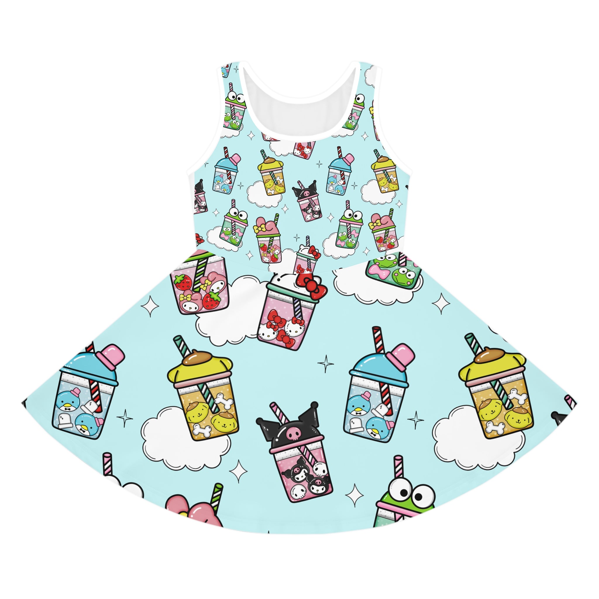 Kawaii Bubble Tea Girls' Sundress — Cute Pastel AOP Sleeveless Dress