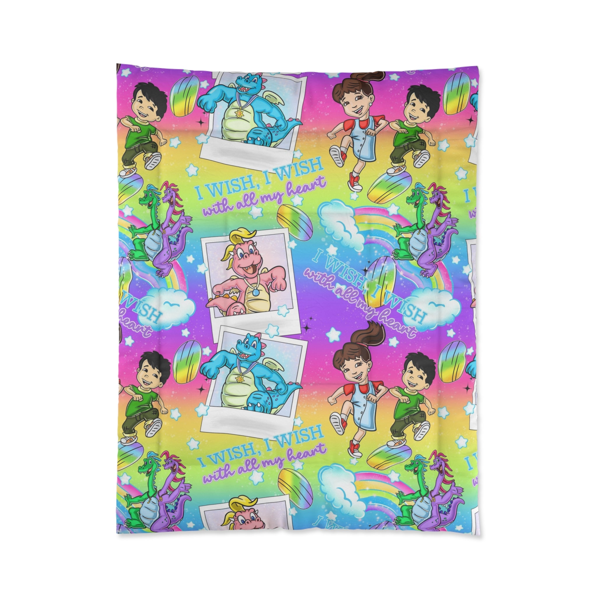 Kids Rainbow Dragon Comforter — "I Wish, I Wish with all my heart" Cozy Bedspread for Children