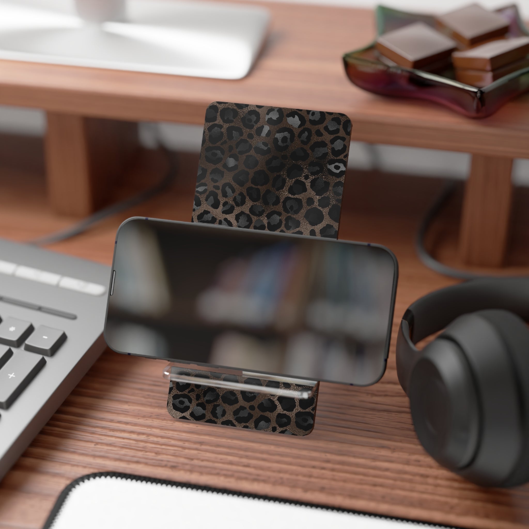 Leopard Print Phone Stand — Portable Mobile Display Stand for Smartphones