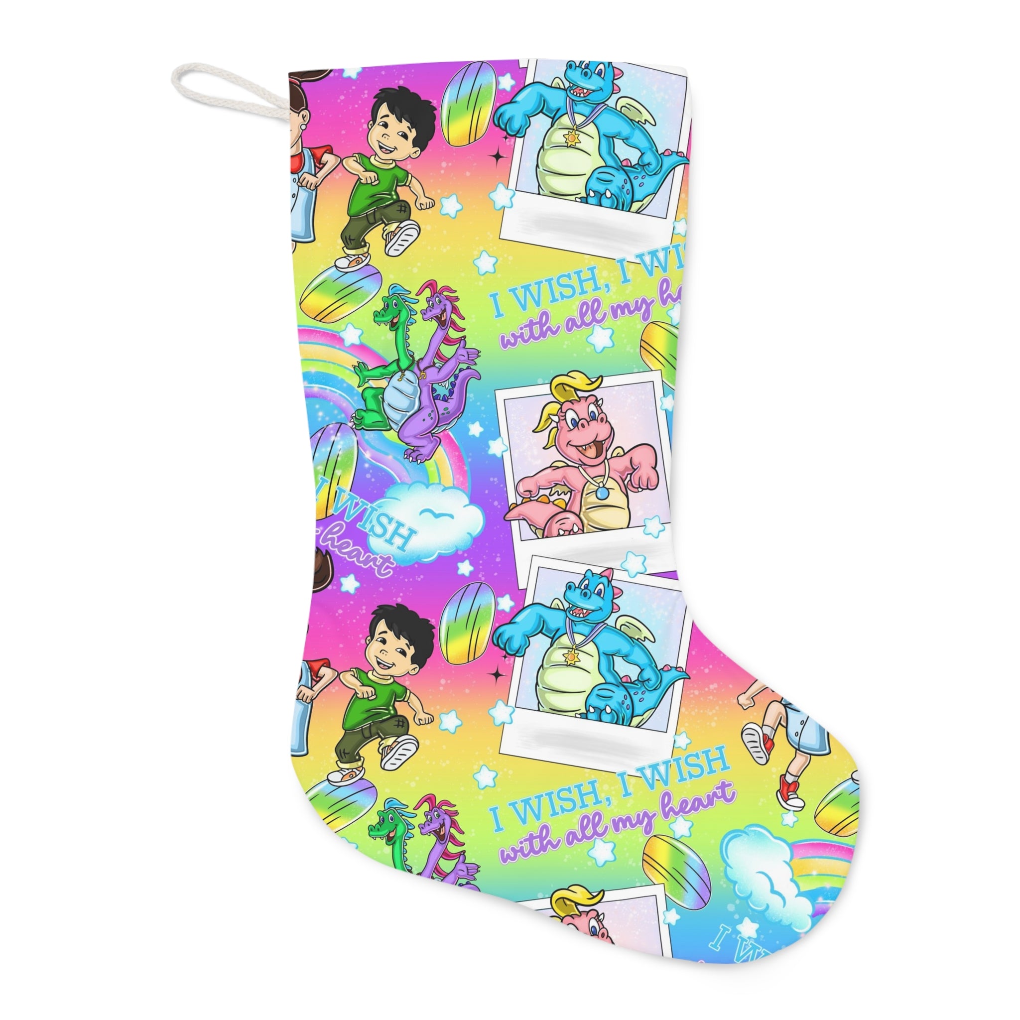 Rainbow Kids Christmas Stocking — "I Wish, I Wish with all my heart" Holiday Stocking