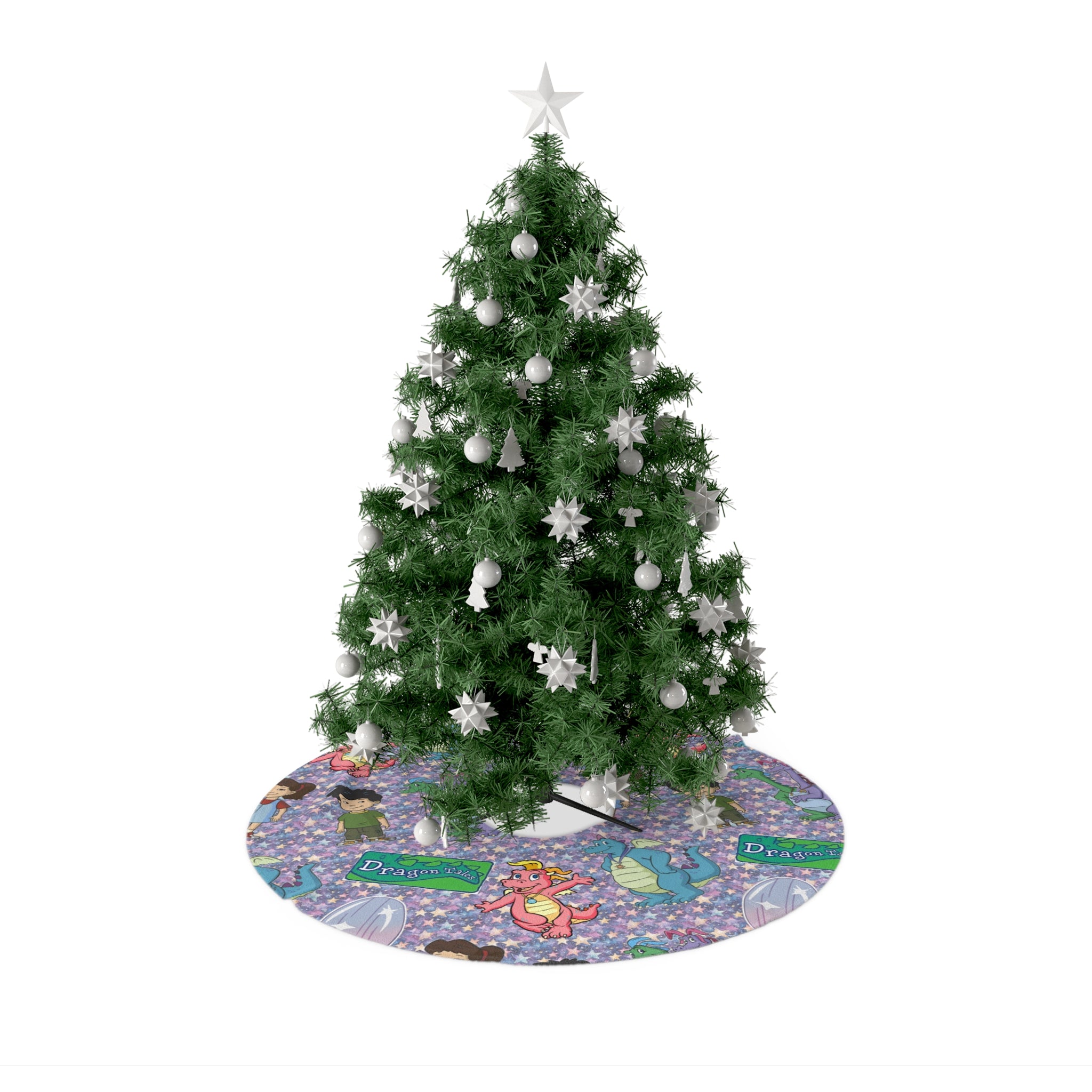 Dragon Kids Christmas Tree Skirt - Cute Cartoon Dragons & Kids Holiday Tree Skirt