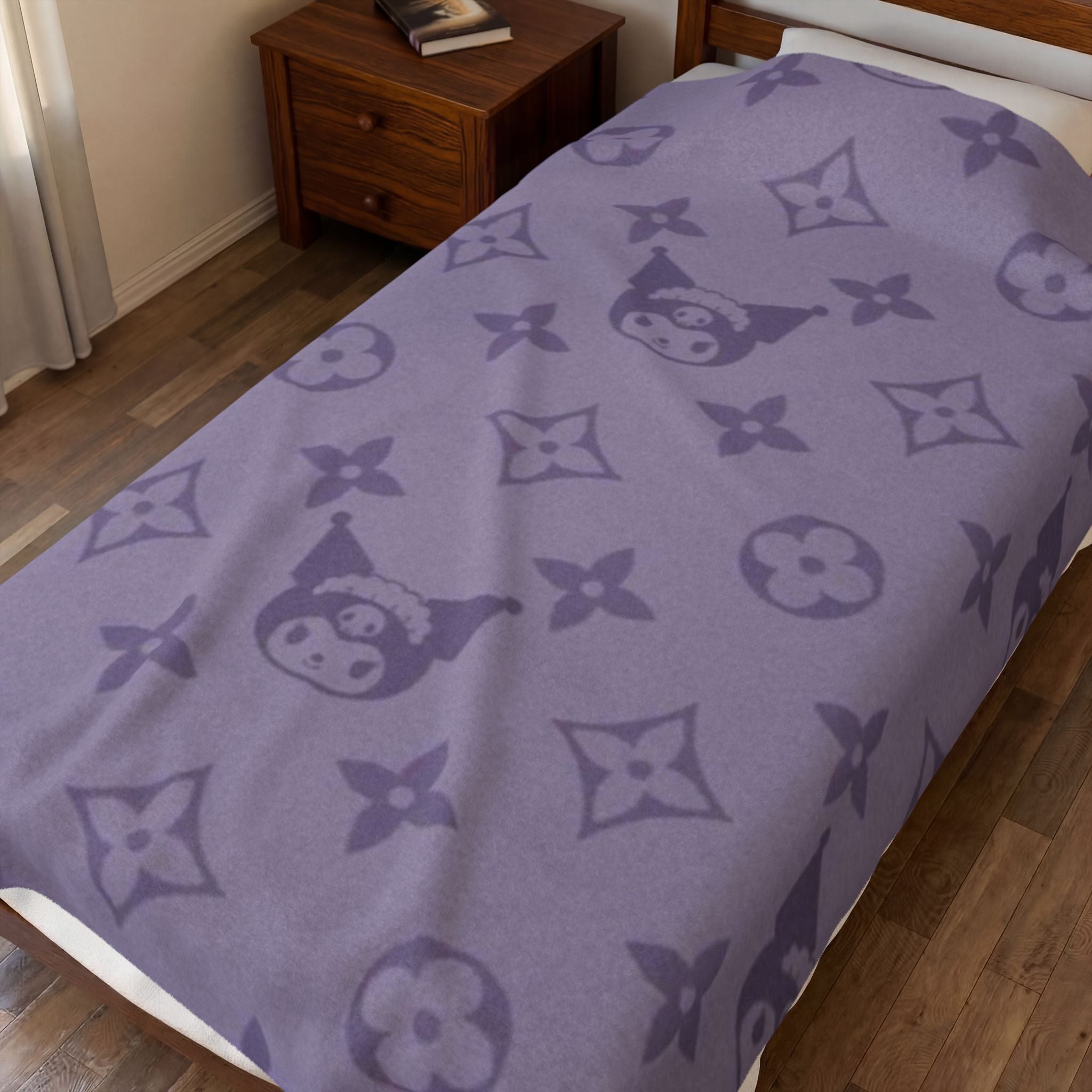 Velveteen Plush Blanket — Lavender Monogram Pattern Plush Throw