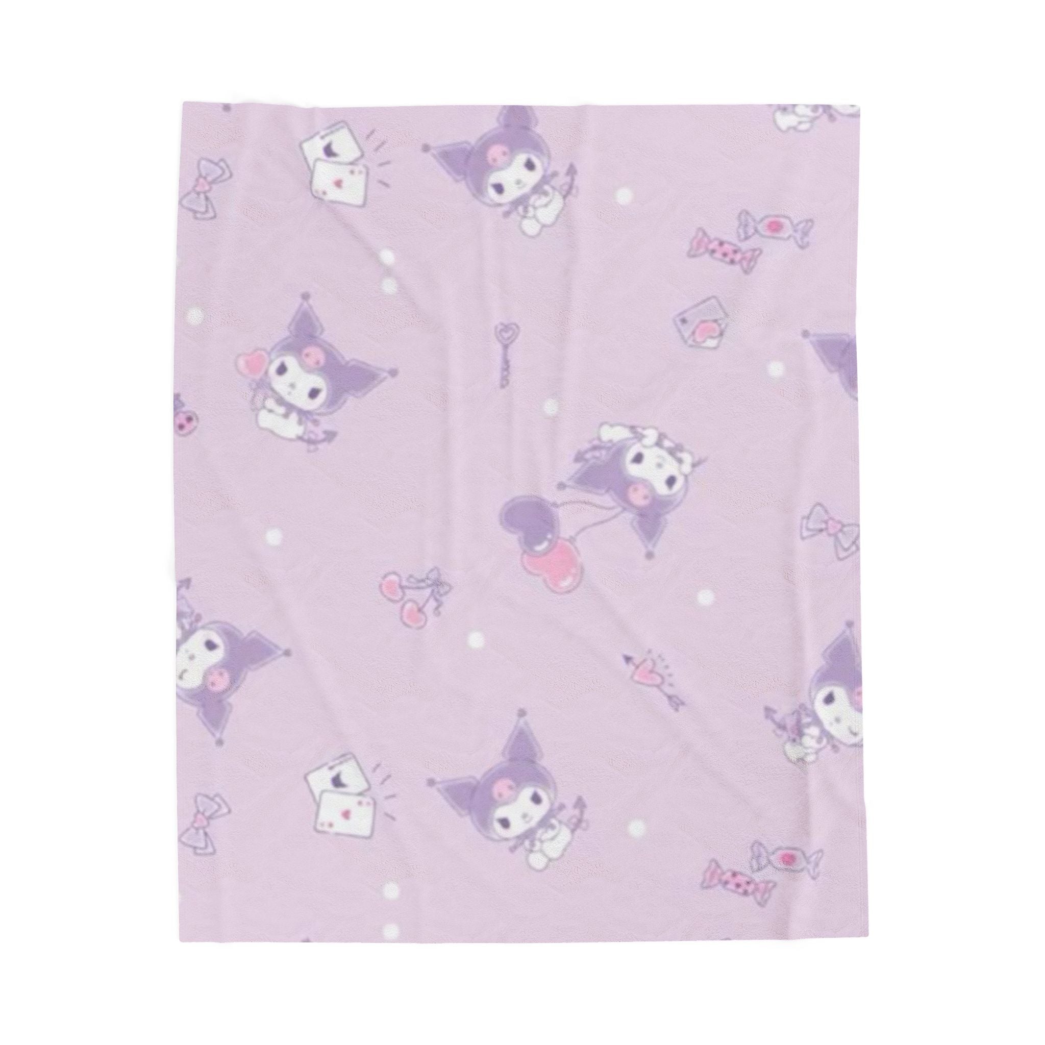 Plush Velveteen Blanket – Cute Lavender Kawaii Character Throw
