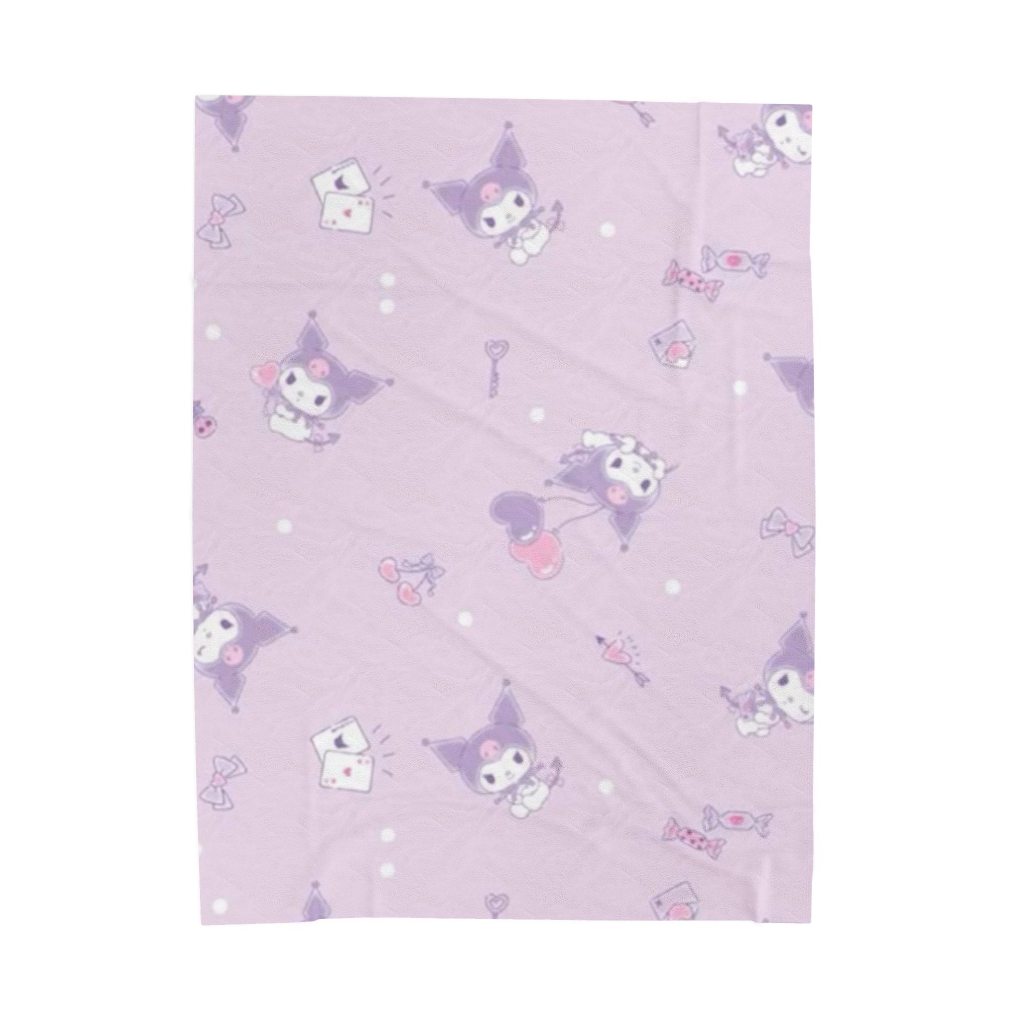 Plush Velveteen Blanket – Cute Lavender Kawaii Character Throw