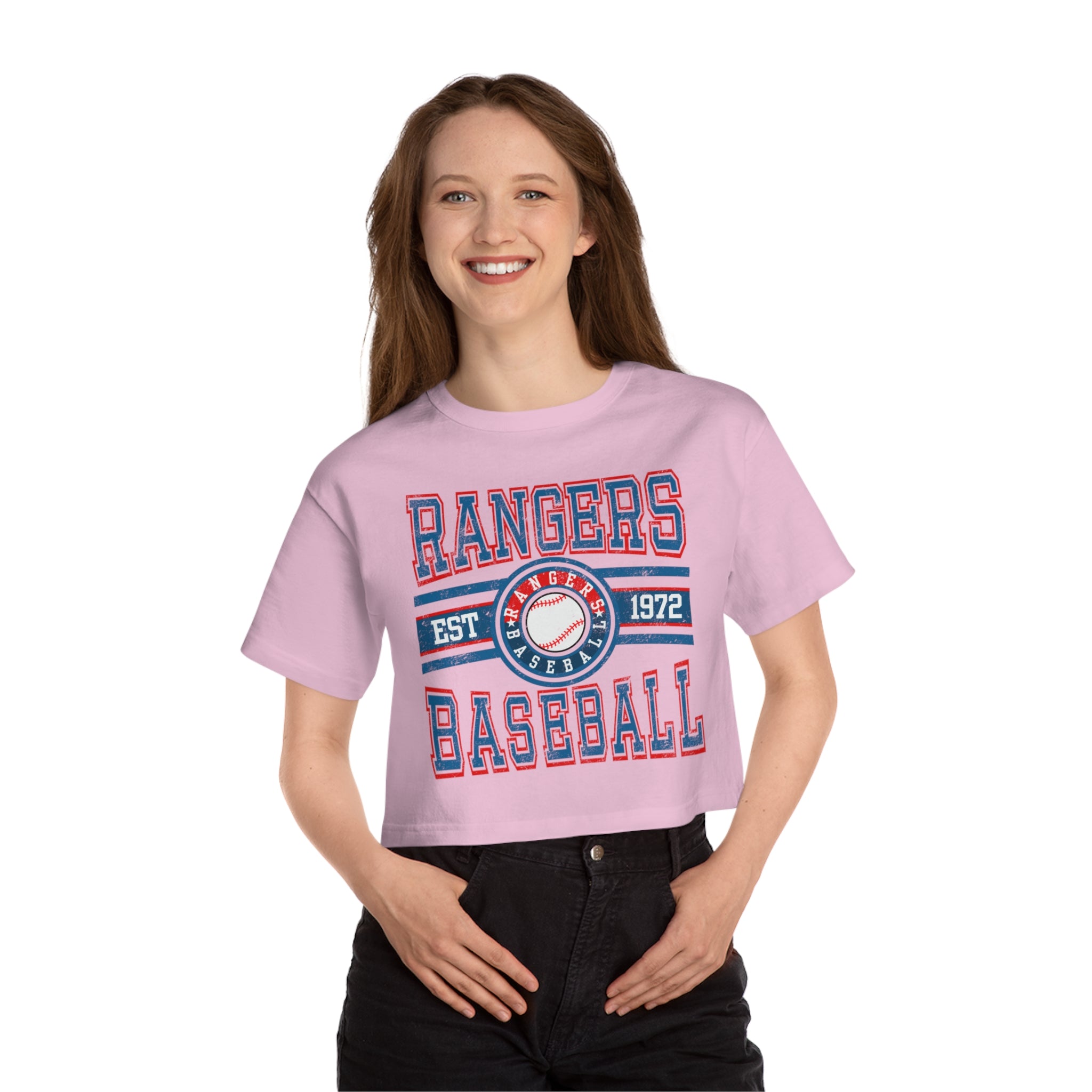 Rangers Baseball Cropped Tee — Vintage Est. 1972 Women’s Baseball Shirt