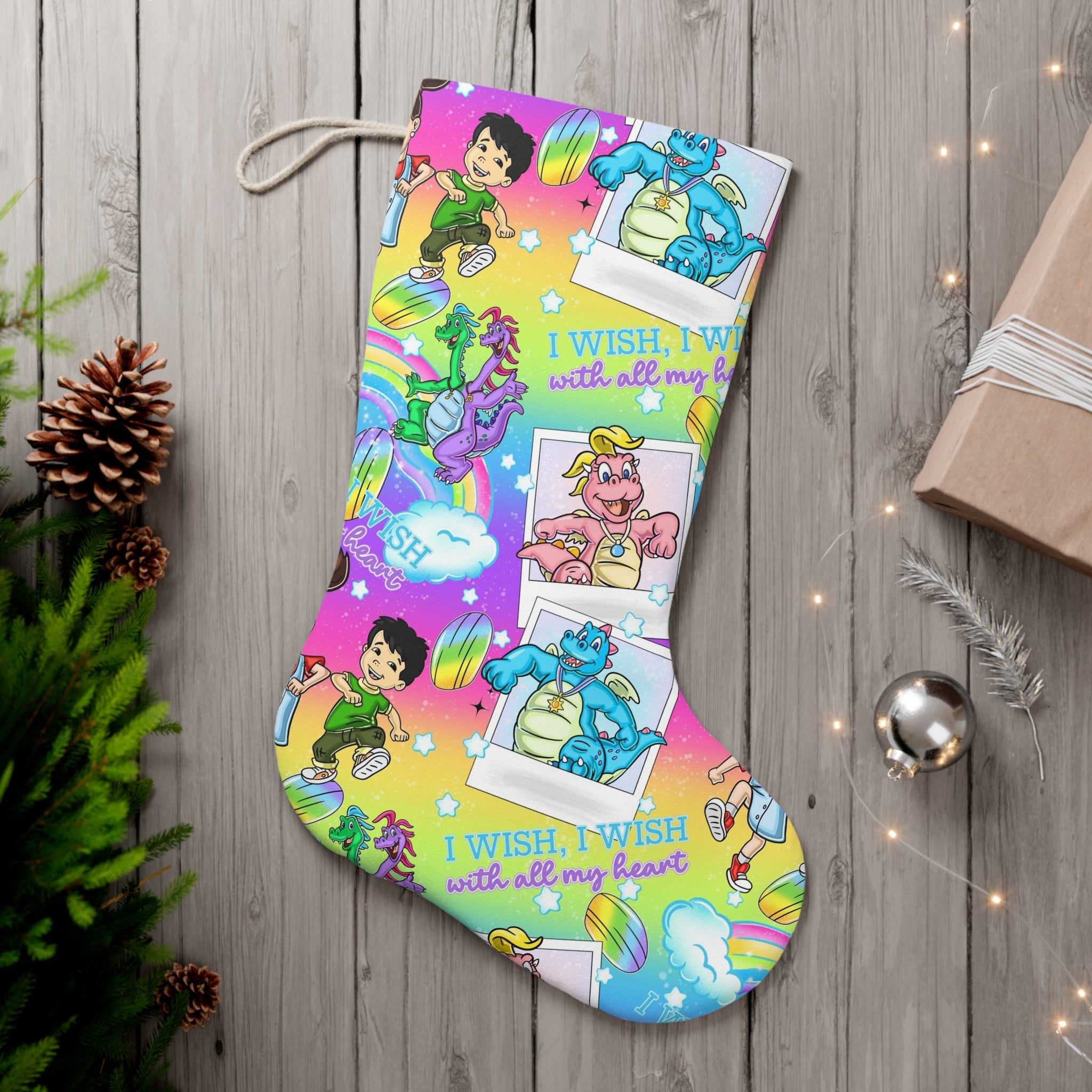 Rainbow Kids Christmas Stocking — "I Wish, I Wish with all my heart" Holiday Stocking