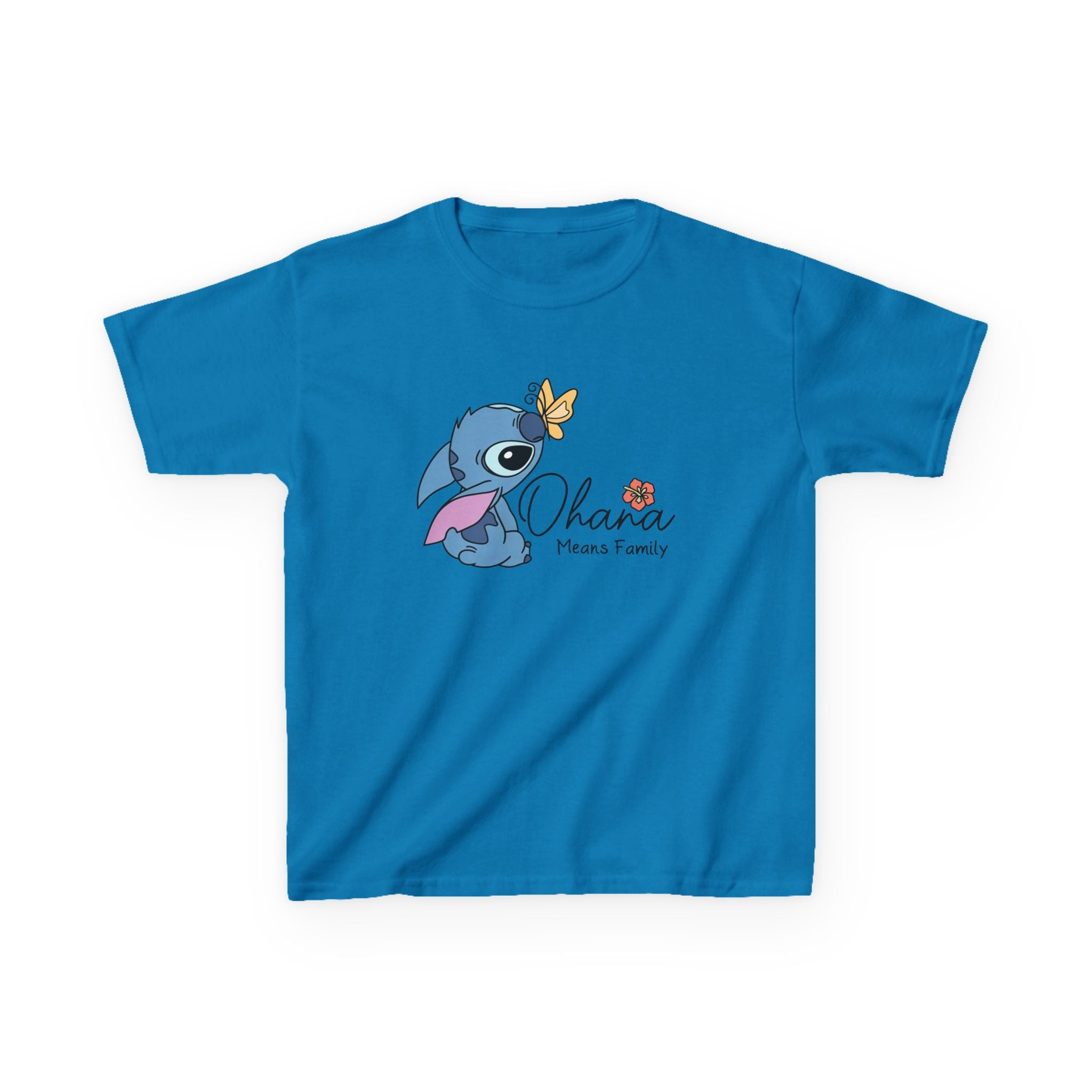 Kids Tee — Cute Stitch 'Ohana Means Family' Hawaiian Graphic