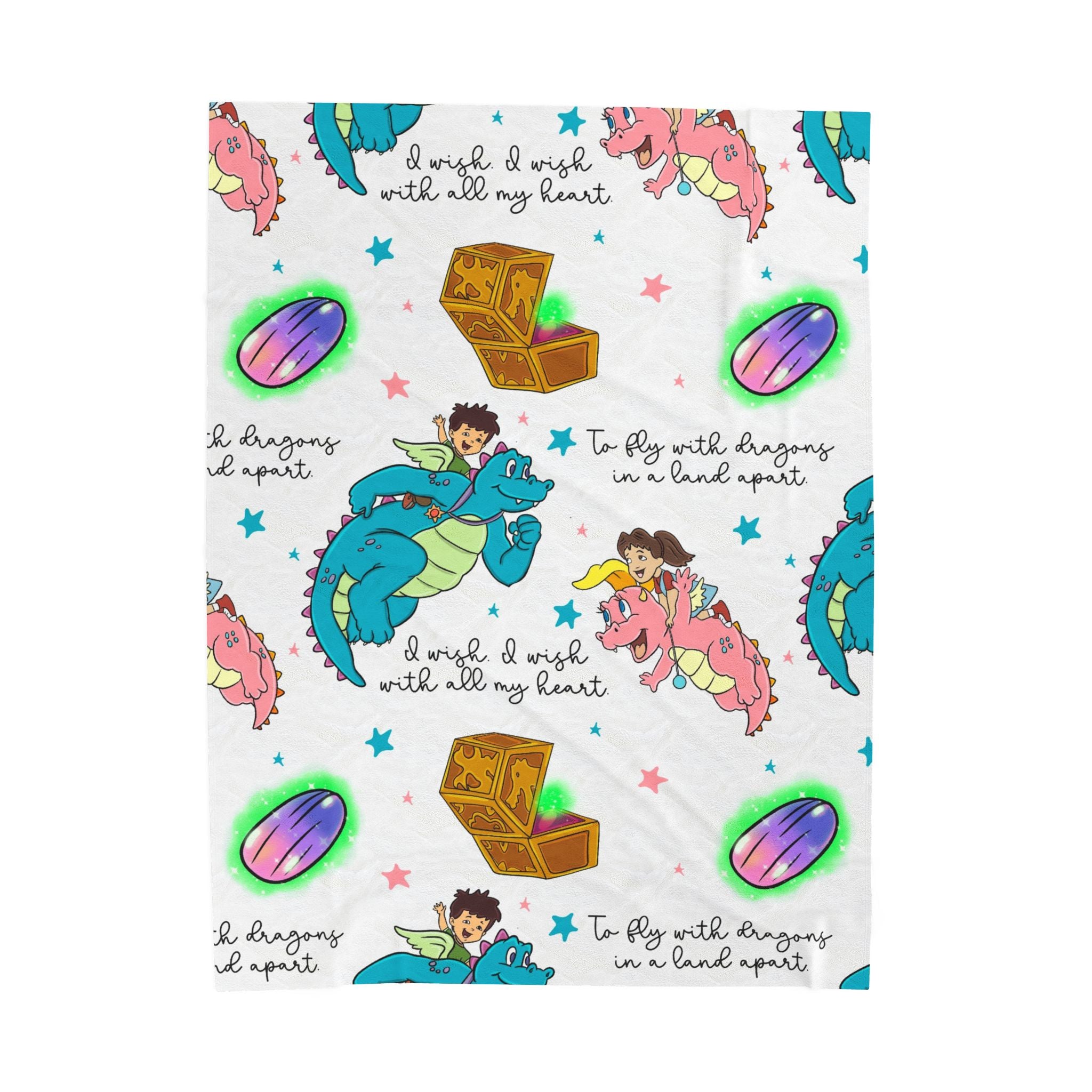 Children’s Dragon & Treasure Velveteen Plush Blanket – "I Wish a Wish with All My Heart"
