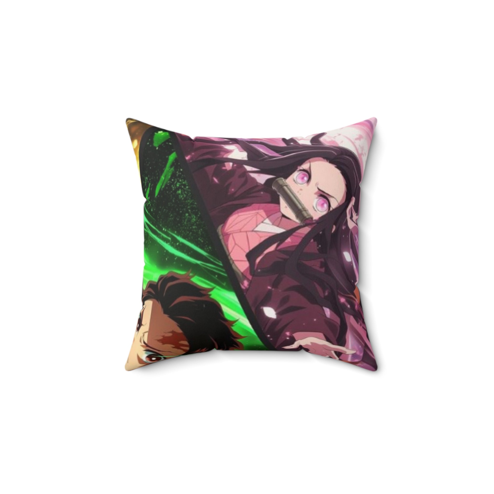Anime Demon-Slayer Square Pillow — Nezuko & Friends Polyester Throw