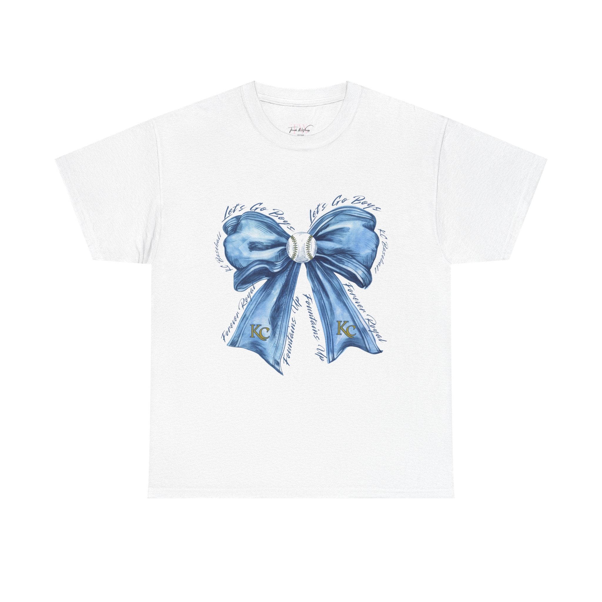 Blue Ribbon Bow T-Shirt — Feminine Gift Tee with Hand-Painted Bow Design