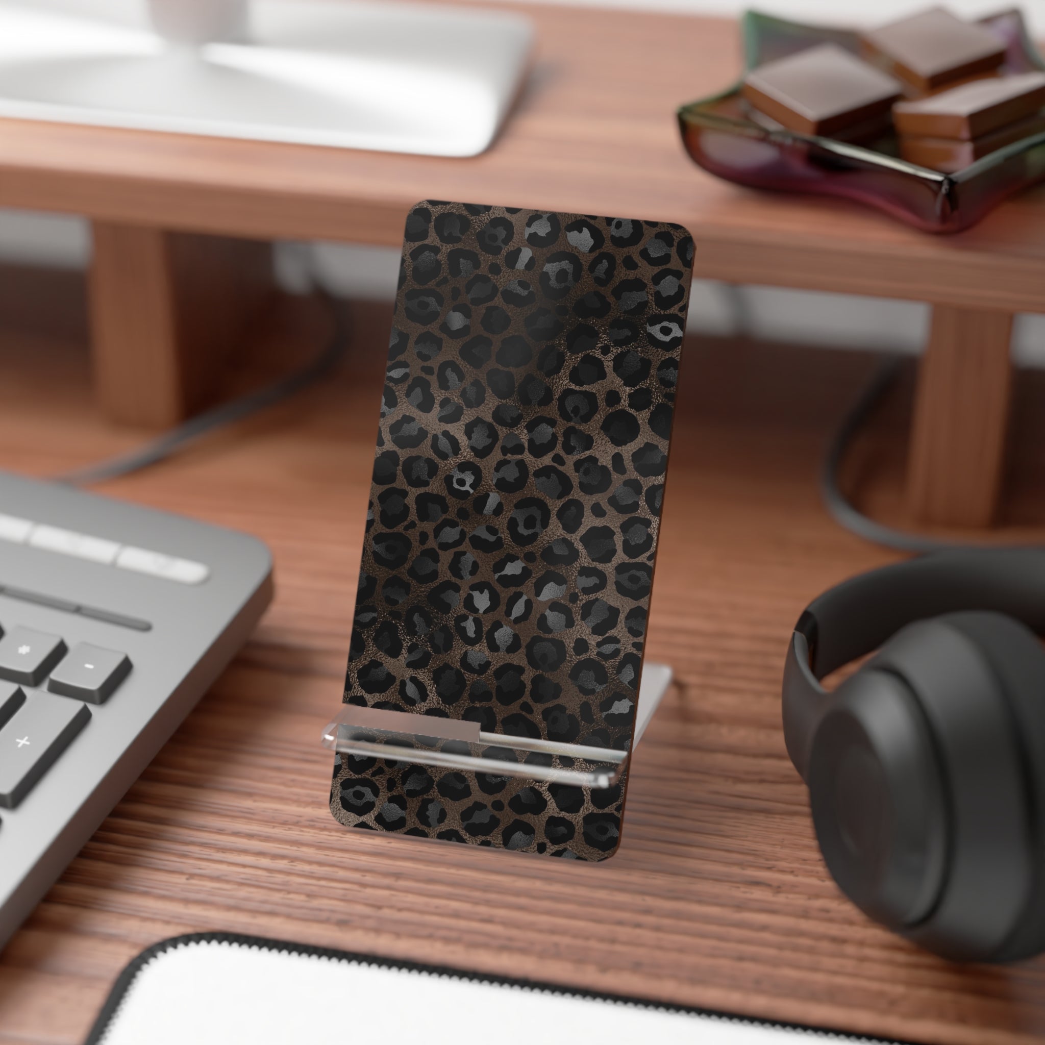 Leopard Print Phone Stand — Portable Mobile Display Stand for Smartphones