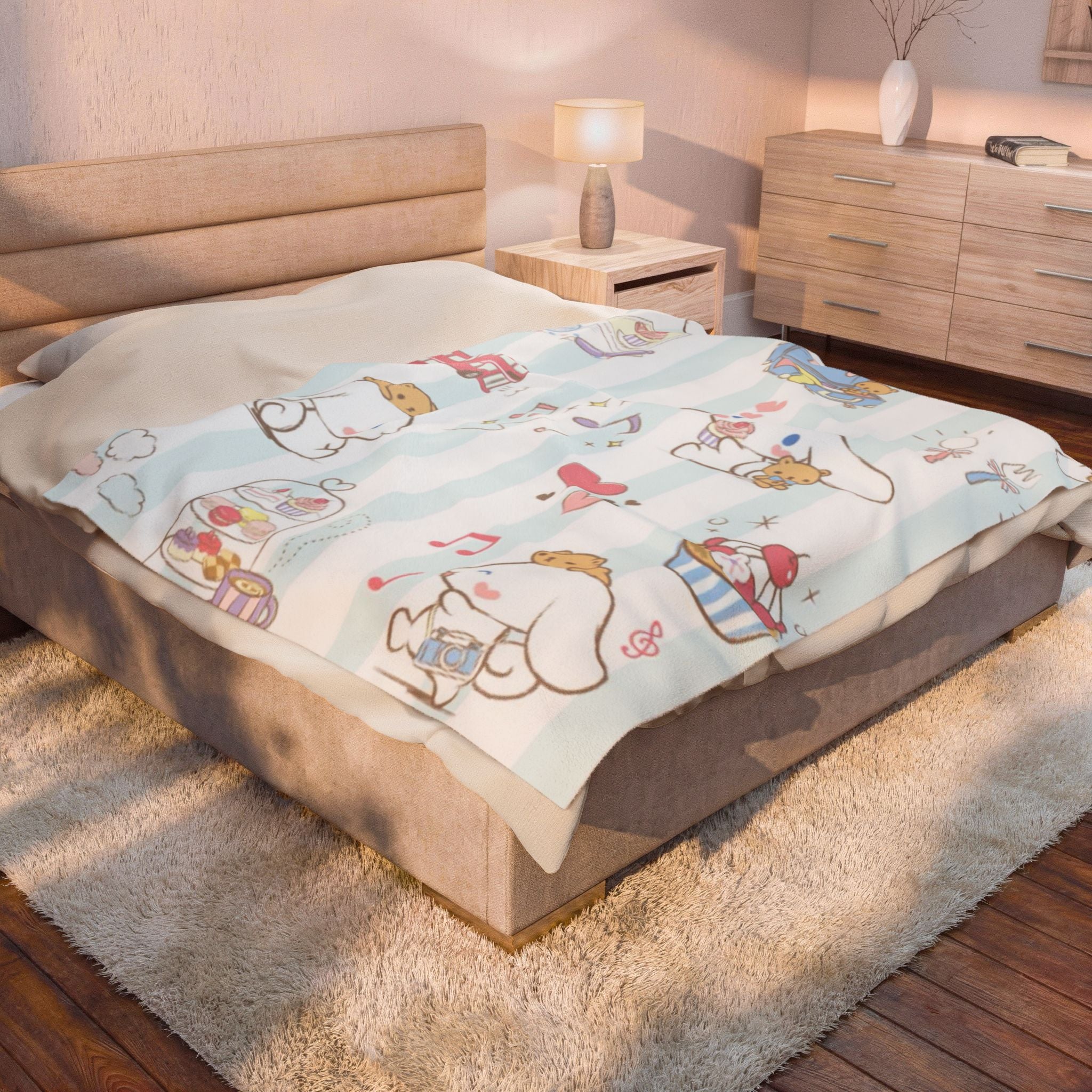 Cinnamoroll Velveteen Plush Blanket – Cute Pastel Character Throw for Kids & Fans